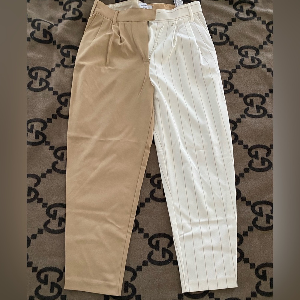 Bershka 2Tailored beige color-block trousers in size EUR 40/USA 8.